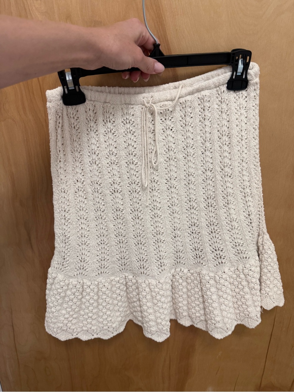 Zara Cream Knit Midi Skirt with Drawstring